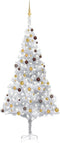 vidaXL - Kunstkerstboom - met - verlichting - en - kerstballen - 240 - cm - PET - zilver
