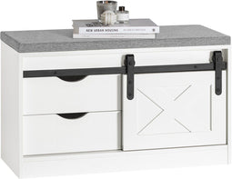 SoBuy FSR153-W - Schoenenbank - Gewatteerd kussen - Wit