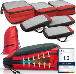 LOONARA Reis Inpak Organizers - Packing Cubes Compressie Set - 7 stuks - Sunset Blaze - Rood