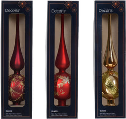 Piek glas d8l31 cm rood/goud a3 kerst