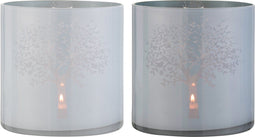 J-Line windlicht Boom - glas - wit/blauw - extra large - 2 stuks