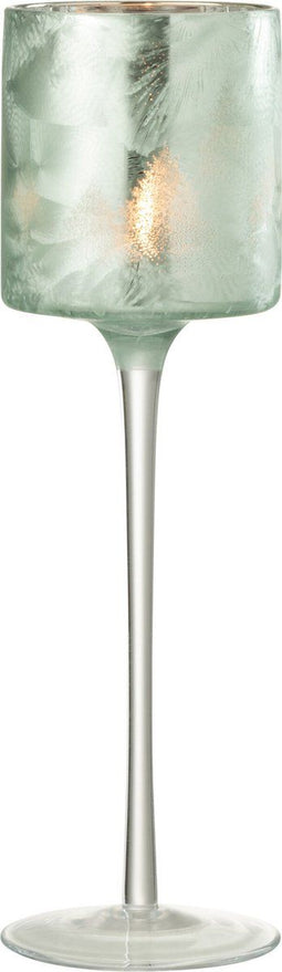 J-Line Theelicht Houder Boom Op Voet Glas Groen/Zilver Large