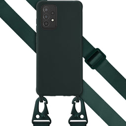 Selencia Hoesje Met Koord Geschikt voor Samsung Galaxy A52 (4G) / A52s / A52 (5G) - Selencia Siliconen hoesje met afneembaar koord - Donkergroen