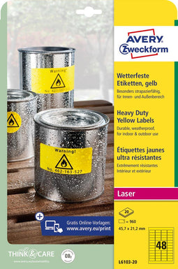 Avery Etiketten Heavy Duty ft 45,7 x 21,2 mm geel 5 stuks