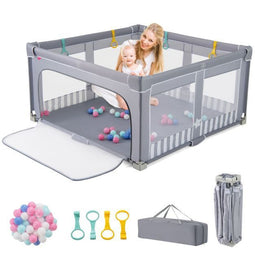 Coast Grote Babybox - Opvouwbare Veiligheidsbox 127 x 127 cm - 50 Ballen en 4 Ringen - Grijs