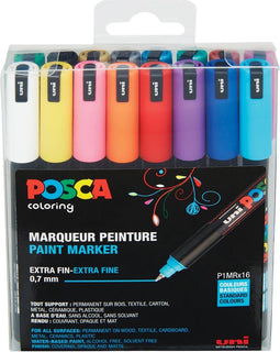 Uni-ball Paint Marker extra fine op waterbasis Posca PC-1MR doos van 16 stuks in geassorteerde kleuren