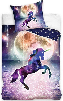 Unicorn Dekbedovertrek Eenpersoons 140 x 200 Cm Katoen Paars/wit