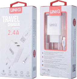 UNIQ Accessory iPhone-oplader van 2.4A Lightning met 2 USB-poorten - CE-markering
