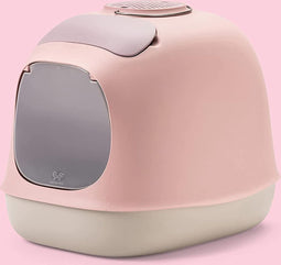 United Pets Minù Kattenbak met Kap, Design Kattentoilet, Gemaakt in Italië, met Schep en Filter, Lichtgrijs/ Roze