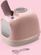 United Pets Minù Kattenbak met Kap, Design Kattentoilet, Gemaakt in Italië, met Schep en Filter, Lichtgrijs/ Roze