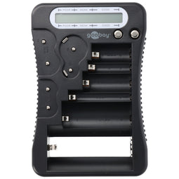 Universal battery and accumulator tester with LCD display for standard and photo batteries