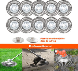 Universele onkruidborstel per 10 - 20CM - max. toerental 10.000 p/m - onkruid verwijderen - onkruidverwijderaar - tuingereedschap - onkruidborstel bosmaaier - opzetstuk - SET