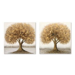 Schilderij Home ESPRIT Gouden Boomstructuur Traditioneel 80 x 3 x 80 cm (2 Stuks)