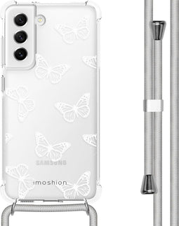 iMoshion Hoesje Geschikt voor Samsung Galaxy S21 FE Hoesje Met Koord - iMoshion Design Hoesje met Koord - Transparant / Butterfly