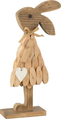 J-Line Konijn Kleedje Op Voet Rechts Hout Naturel