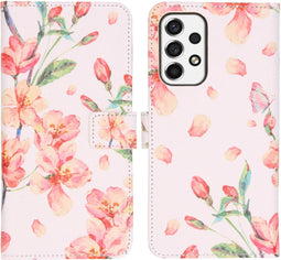 iMoshion Hoesje Geschikt voor Samsung Galaxy A53 Hoesje Met Pasjeshouder - iMoshion Design Softcase Bookcase - Roze / Blossom Watercolor
