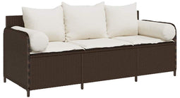 vidaXL - Tuinbank - 3-zits - met - kussens - poly - rattan - bruin