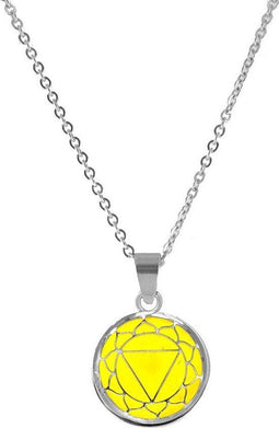 CO88 Collection Chakra 8CN 26004 Stalen Collier met Hanger - Glazen Solar Plexus Chakra Ø 15 mm - Lengte 42 + 5 cm - Geel