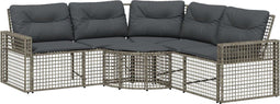 vidaXL - Tuinbank - met - kussens - en - voetensteun - L-vormig - poly - rattan - grijs