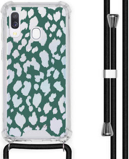 iMoshion Hoesje Geschikt voor Samsung Galaxy A40 Hoesje Met Koord - iMoshion Design Hoesje met Koord - Groen / Transparant / Panther Illustration Transparent