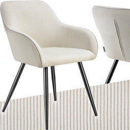 tectake® Eetkamerstoel Marilyn - Gestoffeerd - Ribstof - Crème