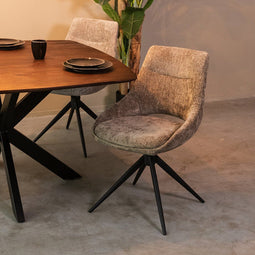 LABEL51 Marlow Eetkamerstoel - Groen - Velvet - Black Frame - Stoel - Normale eetkamerstoel