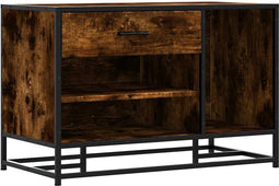 vidaXL - Schoenenbank - 80x40x53,5 - cm - bewerkt - hout - en - metaal - gerookt - eiken