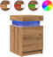 vidaXL - Nachtkastje - met - LED - 35x39x55 - cm - bewerkt - hout - artisanaal - eiken