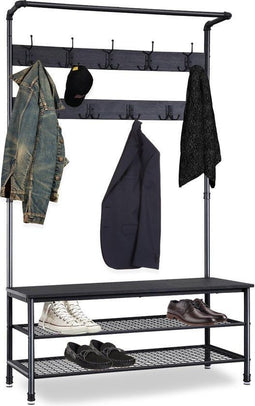 Goliving Kapstok XL - Garderoberek & Schoenenrek - 100 x 41,5 x 182 cm - Bruin/Zwart