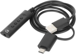 Manhattan USB-kabel Jackplug-bus 3,5 mm, USB-A stekker, USB-C stekker 1.00 m Zwart Met volumeregeling 153560
