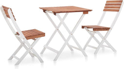 vidaXL - 3-delige - Bistroset - massief - acaciahout - donkerbruin - en - wit