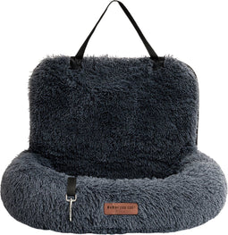 By Cee Cee Fluffy Autostoel Hond - Luxe Hondenmand Auto met Veiligheidsriempje - Donkergrijs - Maat M