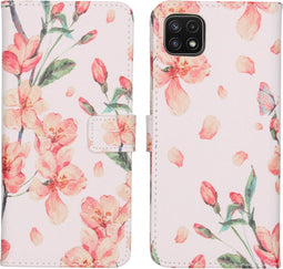 iMoshion Hoesje Geschikt voor Samsung Galaxy A22 (5G) Hoesje Met Pasjeshouder - iMoshion Design Softcase Bookcase - Wit / Meerkleurig / Blossom Watercolor White