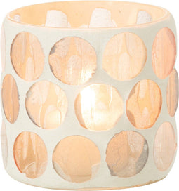 J-Line windlicht Mozaiek Cirkel - glas - wit/oranje - small