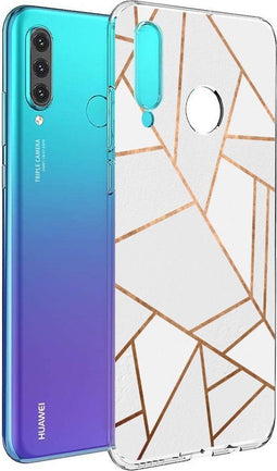 iMoshion Hoesje Geschikt voor Huawei P30 Lite Hoesje Siliconen - iMoshion Design hoesje - Wit / Meerkleurig / Goud / White Graphic