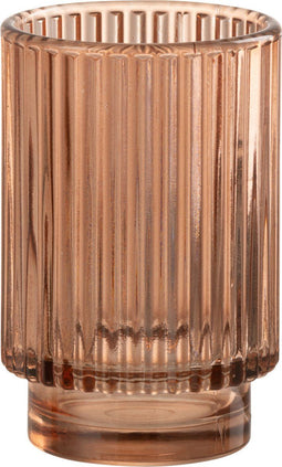 J-Line theelichthouder Gestreept - glas - bruin - large - 6 stuks