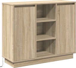 vidaXL - Dressoir - met - LED - Sonoma - Eik - 90x32x75 - cm - Gelaagd - Hout