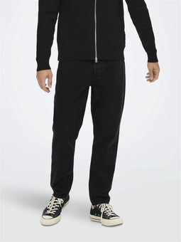 ONLY & SONS ONSAVI BEAM TAP BLACK 2962 - Jeans - Tapered fit - High waist - Maat W36 x L34