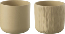 J-Line bloempot Gen - keramiek - beige - medium - 2 stuks - Ø 15 cm