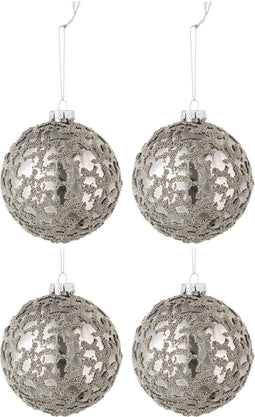 J-Line kerstbal Mini Parels - glas - blinkend grijs - small - doos van 4