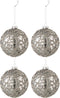 J-Line kerstbal Mini Parels - glas - blinkend grijs - small - doos van 4