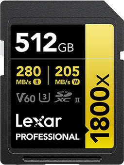 Lexar Professional 1800x - SDXC UHS-II Kaart - 512GB - Lezen 270MB/s Schrijven 180MB/s