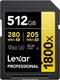 Lexar Professional 1800x - SDXC UHS-II Kaart - 512GB - Lezen 270MB/s Schrijven 180MB/s