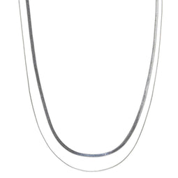 Laura Ferini Chiara - Dames Ketting - 2 lagen - 18K Wit Verguld - Zilver