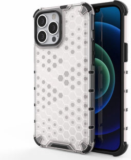 Lunso - Honinggraat Armor Backcover hoes - Geschikt voor iPhone 13 Pro Max - Wit