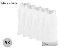 Milanoro - Set van 5 extra lange heren singlets - 100% katoen - Wit - XL (5 stuks)
