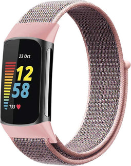 imoshion Nylon bandje - Geschikt voor Fitbit Charge 6, Charge 5 - Roze - L