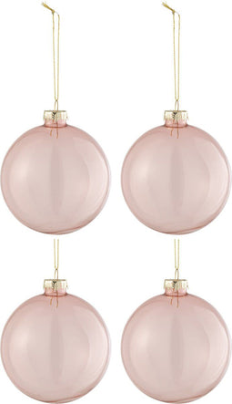 J-Line kerstbal Effen - glas - transparant/lichtroze - medium - doos van 4