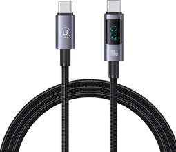 USAMS - USB kabel - Type-C naar Type-C - 100W - aluminium - digitaal display - snel opladen en datakabel - 1,2 m - Grijs
