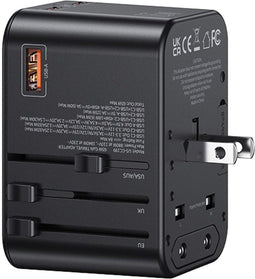 USAMS Wereldstekker 65W EU / UK / VS / AU 2x USB-C - USB-A PD Zwart